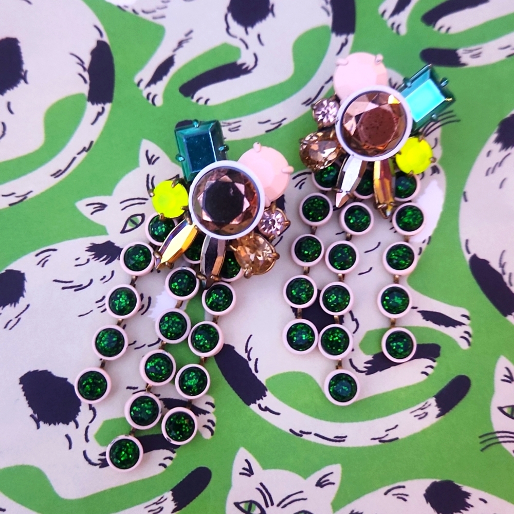 ❇️ HTF Brulee Waterfall Glitter And Mixed Stone Earrings